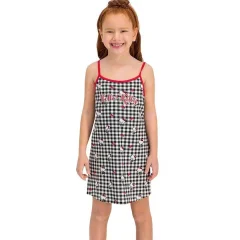 Rochiță pentru copii Hello Kitty cu bretele subțiri, model carouri