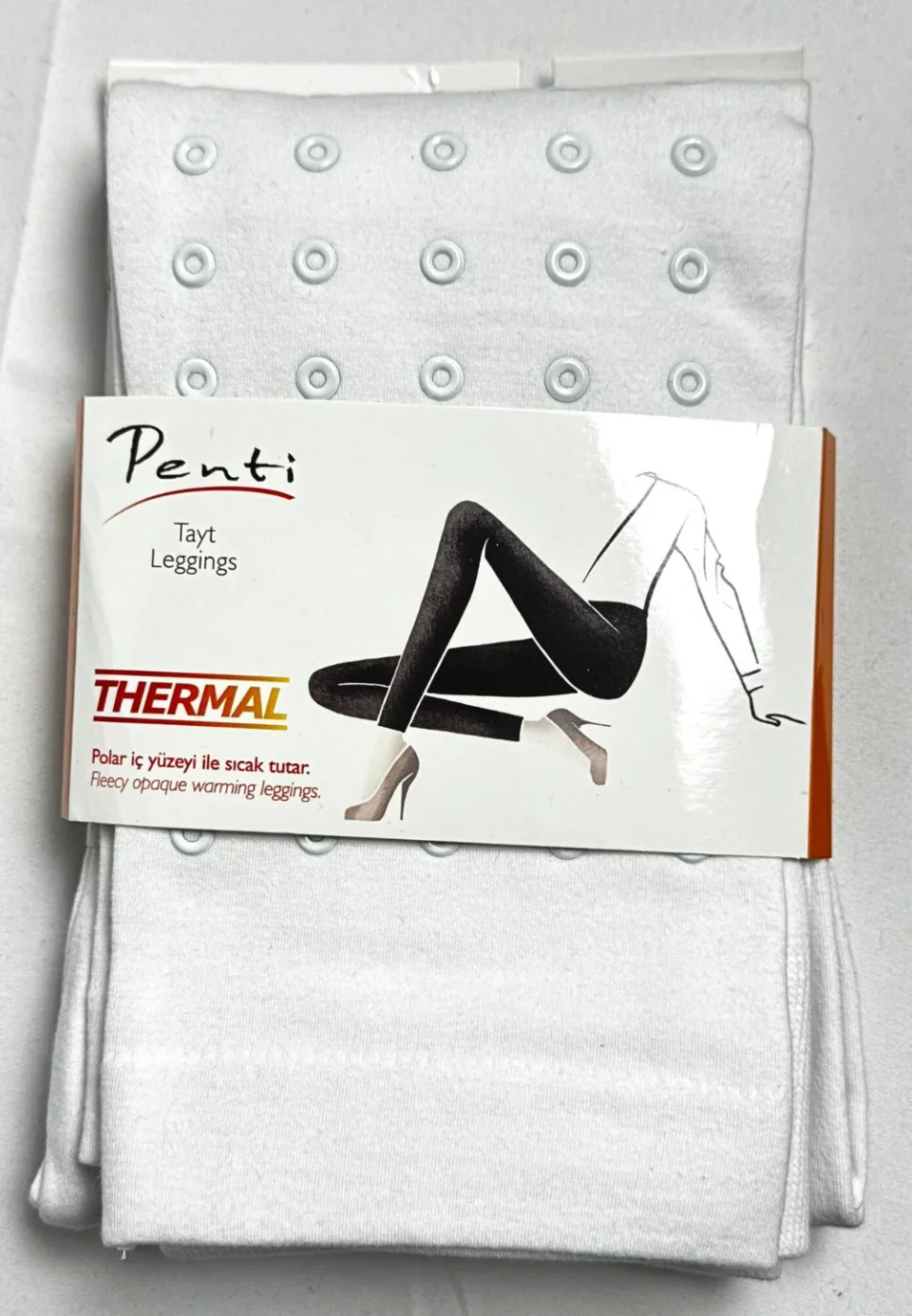 Colanți termici Penti Loly Tayt, albi, cu capse decorative